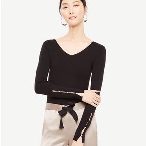 Ann Taylor Ribbed Sweater with Pearl Buttons